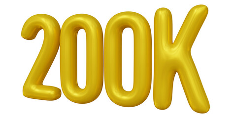 200k text design in 3d rendering for followers celebration concept