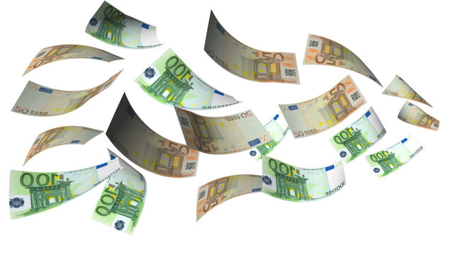 euro money flying 50 100 isolated