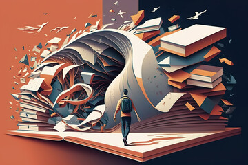 Concept depicting the path to knowledge. Acquiring knowledge to progress. AI generated vector illustration.