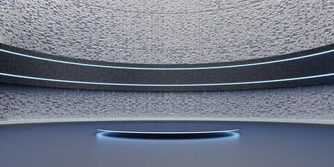 Circular podium in a circular screen vaulted dome circular great hall 3D illustration