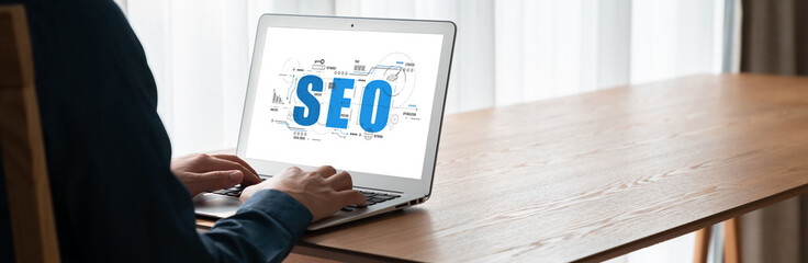 SEO search engine optimization for modish e-commerce and online retail business showing on computer...
