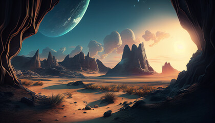 Alien Expedition: Exploring the Breathtaking Landscape of a New World. Generative Ai