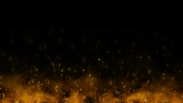opening animation of flying fire particles on black background
