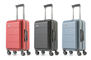 Suitcases of different colors isolated on white background.