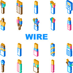 wire cable cord icons set vector