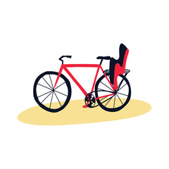 Vector illustration of a bicycle with a baby seat. Rent a bike with a baby seat. Family bike equipment.