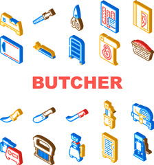 butcher meat food beef butchery icons set vector