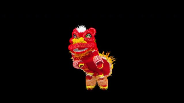 Lion Dancing, Chinese New Year, dragon, happy new year, 3d rendering, Animation Loop composition 3d mapping cartoon, Included in the end of the clip with Alpha matte.
