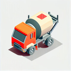 Isometric image of a red and white cement truck. Generative AI. 