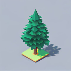 Isometric image of a pine tree. Generative AI 