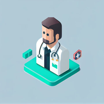 Isometric image of a doctor with a beard and a stethoscope. Generative AI. 