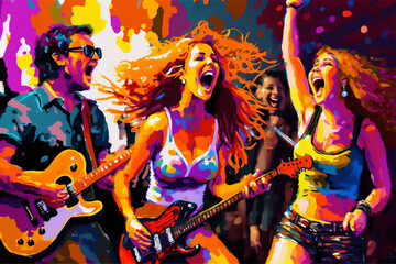 Obraz premium happy dance band party painting so much funai generated, Generative AI