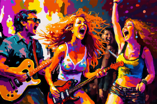 happy dance band party painting so much funai generated, Generative AI