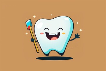 Cartoon smiley tooth that might work well in a pediatric dental clinic, AI generated