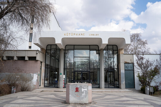 Ankara, Turkey - February 25, 2023: Library building at Middle East Technical University.