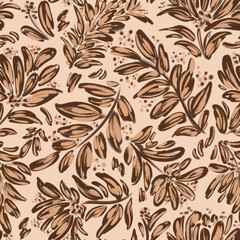 Ditsy. Seamless floral pattern with bright colorful flowers and leaves. Elegant template for fashion prints. Modern floral background. Fashionable folk style. Ethnic style. Boho.