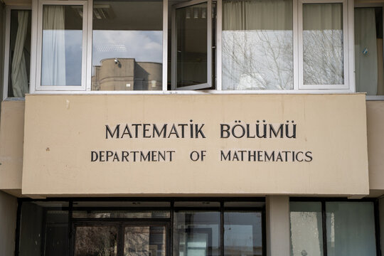 Ankara, Turkey - February 25, 2023: Department of Mathematics sign at Middle East Technical University.