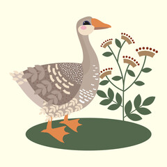 Vector illustration village bird goose