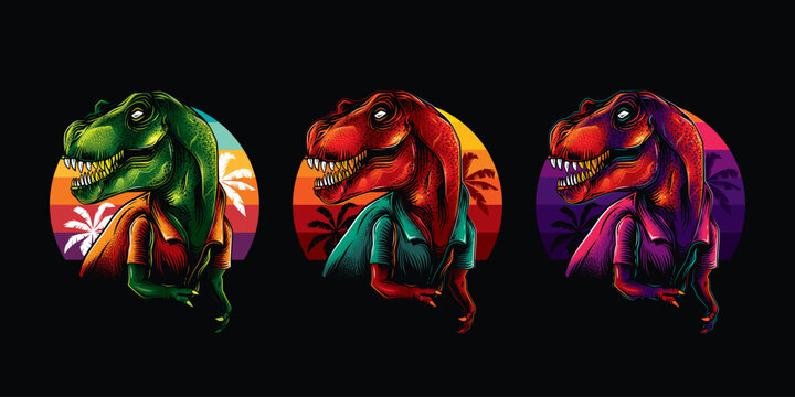 Original vector illustration of a tyrannosaurus rex in a vintage style. T-Rex. T-shirt design, design element.