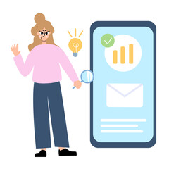 Young People use Smartphones and Surfing in Social Media.Search engine business characters using  phone