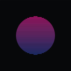 Original vector illustration of a striped neon retro sunset in the style of the 80s. A design element.