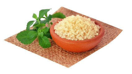 Sugar with stevia leaves