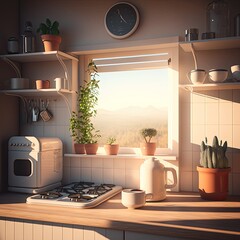 Modern kitchen, with sunlight, Ai Generative.