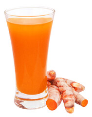 Fresh turmeric with extract in a glass