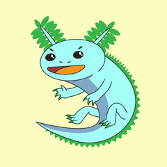 Cute Axolotl cartoon character illustration colorful and funny