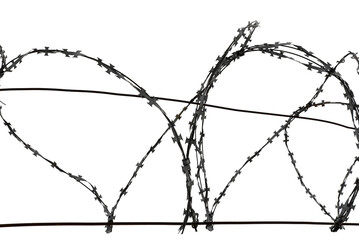 Barbed wire on a white background, a set of barbed wire of different shapes