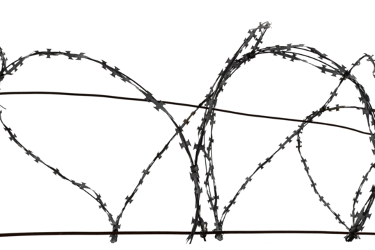 Barbed wire on a white background, a set of barbed wire of different shapes