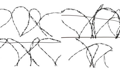 Barbed wire on a white background, a set of barbed wire of different shapes