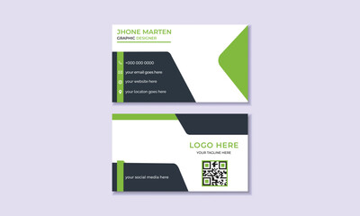 Business card template. Personal visiting card with company logo, Modern business card design green triangle and vector illustration  