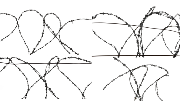 Barbed wire on a white background, a set of barbed wire of different shapes
