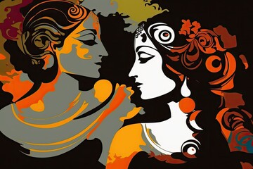 Obraz na płótnie Canvas With a lovely background, an artwork of Hindu deity Radha Krishna. Generative AI