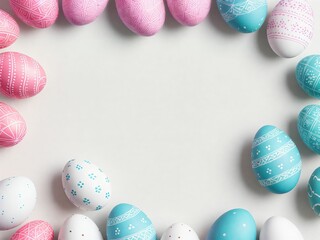 Fototapeta na wymiar Easter pastel colored eggs, perfect place for text writing, Generative AI