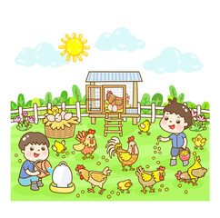 Obraz na płótnie Canvas Cartoon farmer and chicken character