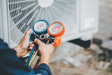 Air Conditioning Technician and A part of preparing to install new air conditioner.