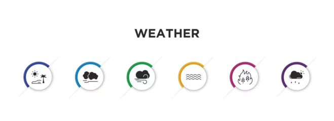 Fotobehang weather filled icons with infographic template. glyph icons such as subtropical climate, haze, gust, mist, wildfire, rainy day vector. © IconArt