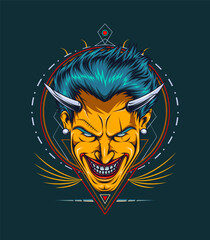 The devil head vector artwork with steel horn