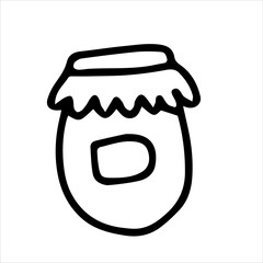 Jar of berry jam. Sketch, doodle, black and white vector illustration drawn by hand.