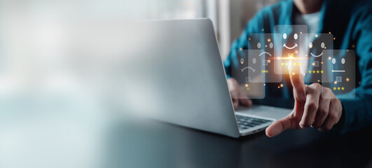 Customer services best excellent business rating experience. Satisfaction survey concept. user give rating to service experience on online application .