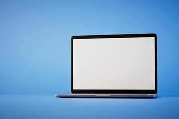 Isolated laptop with empty space on blue background. 3d render