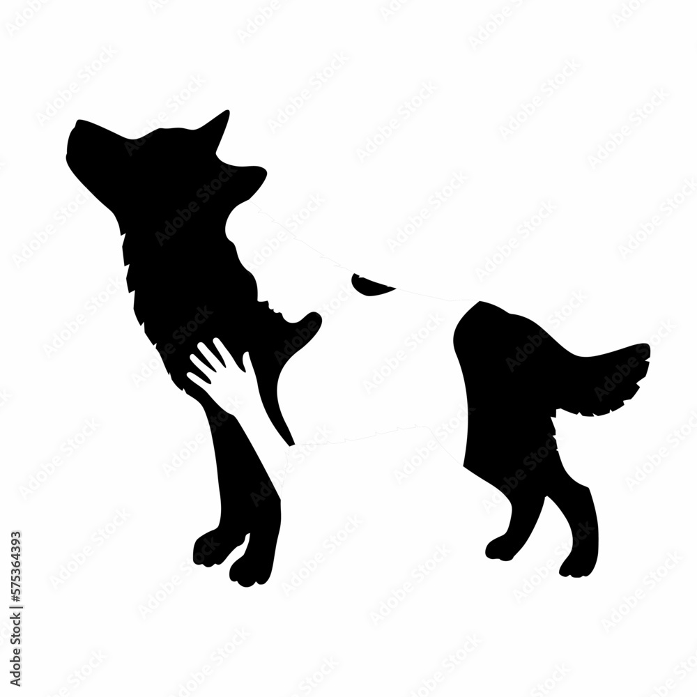 Wall mural Vector silhouette of a wolf and a girl