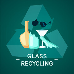 Glass waste recycling design. Vector illustration. Flat cartoon style