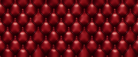 Seamless red leather texture. Upholstery of leather buttoned red color fabric. Elegant vintage quilted sofa background. generative ai