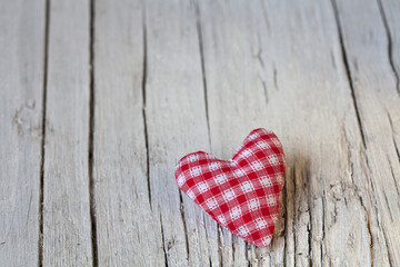 Red White Fabric Heart On Wood - 575365566