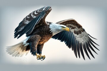 The iconic American bald eagle flies low to the ground. Generative AI
