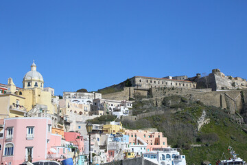 Obraz premium Procida village and castle of Napoli , Italy 