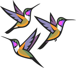 Stylized Birds - Hummingbirds in flight